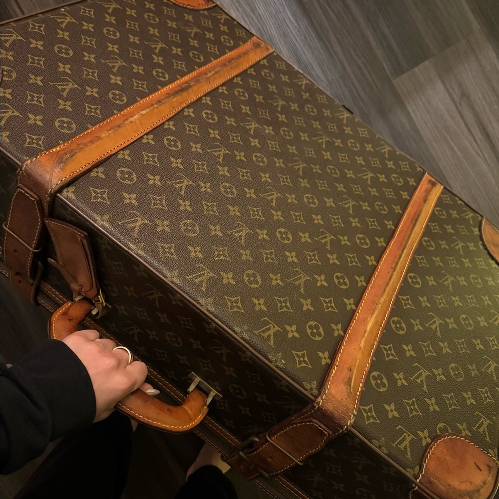 Large Antique Louis Vuitton Double Strap Leather Suitcase